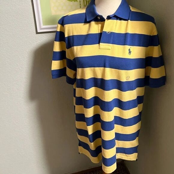 NWT Polo Ralph Lauren Classic Rugby Blue and Yellow Polo Medium Shirt #M14 - Picture 1 of 7